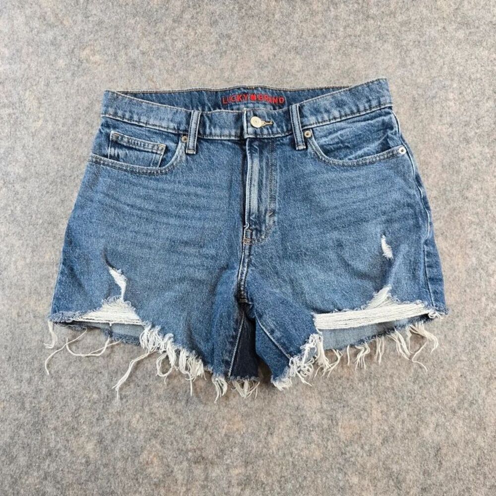 Lucky Brand Cutoffs Jean Shorts Size 6 Distressed Y2K Medium Wash Denim Blue